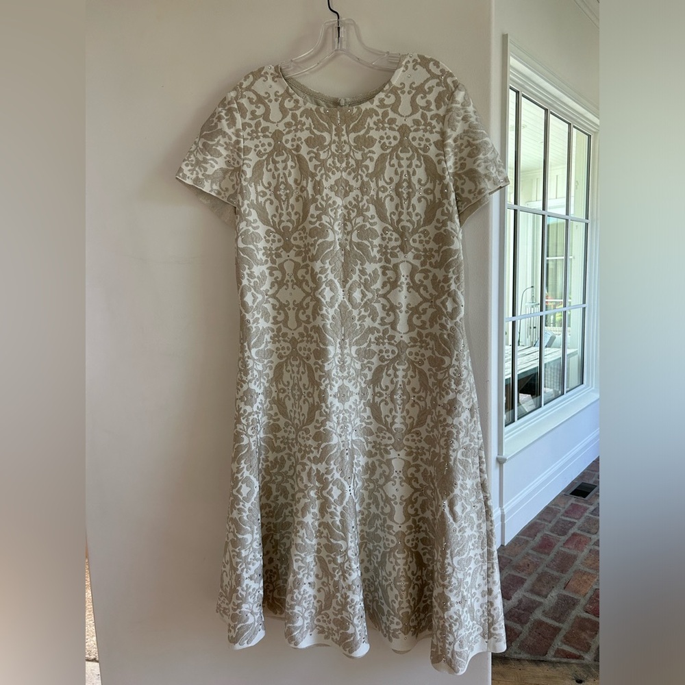 St. John gold fit and flare dress